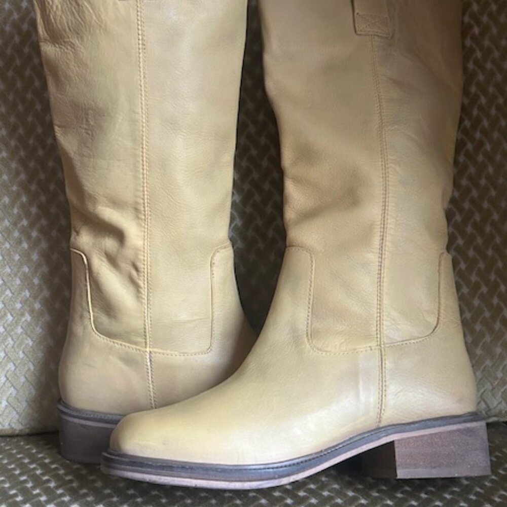 Urban Outfitters Tall Tan Lush Leather Slouch Pull On Boots - Picture 14 of 16